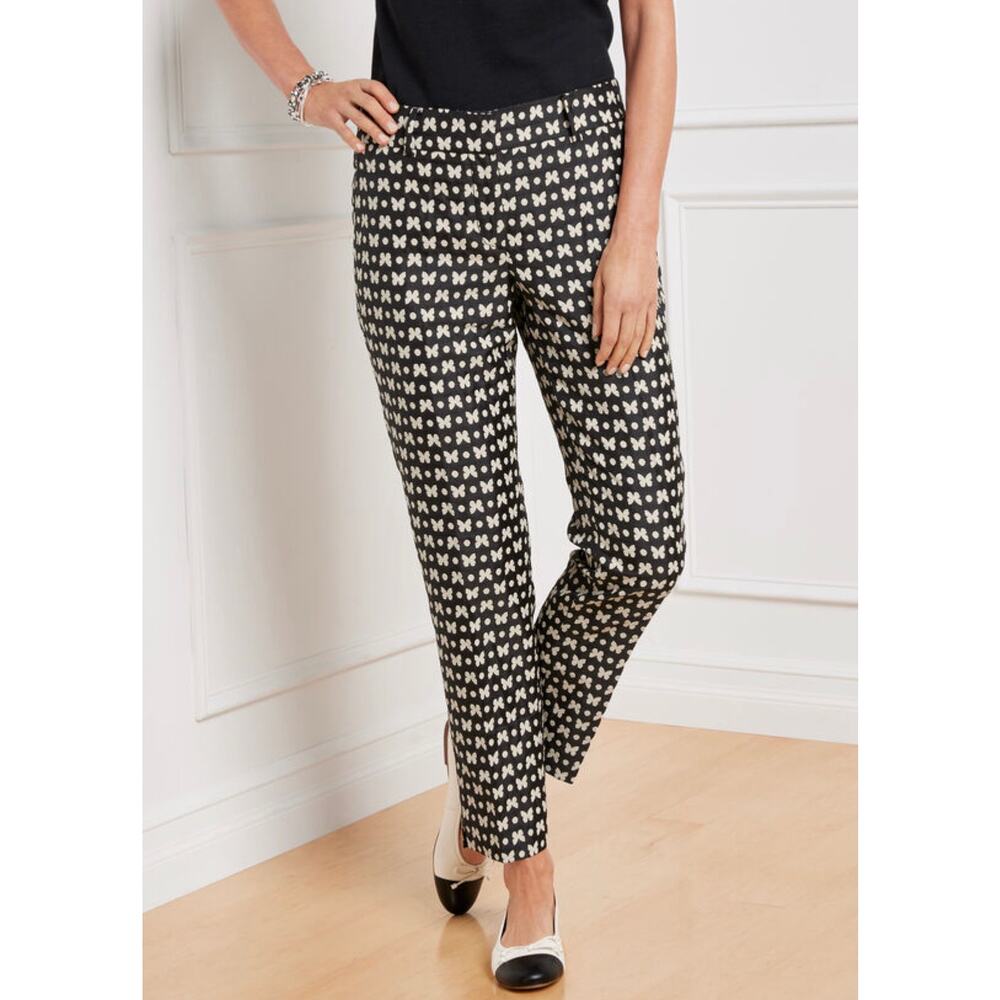 Talbots Womens 10 Black Hampshire Straight Jacquard Butterfly Ankle Pants NWT